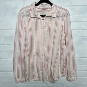 LOFT Vertical Red Pinstripe 100% Cotton Soft Button Down Shirt Top-sz L